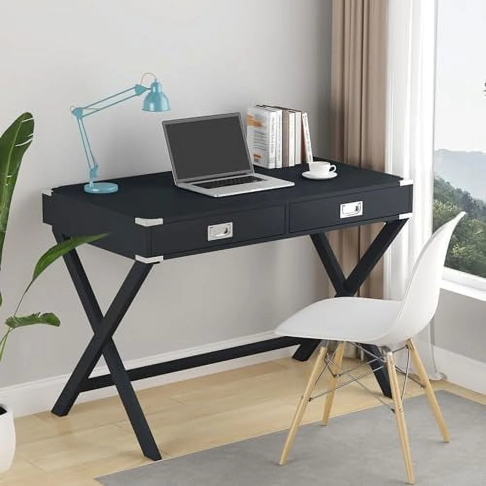 RUNFAYBIU Small Computer Desk with Drawer  42" Modern Writing Desk Solid Wood Study Table Simple  Vanity Desk for Home Office Bedroom  42" L*23.88" W*30" H  White