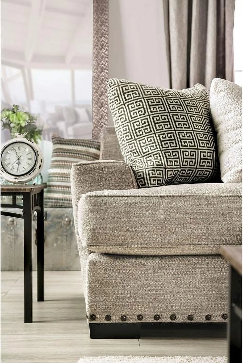 Transitional Light Gray Microfiber Sofa Furniture of America SM3084-SF Polly