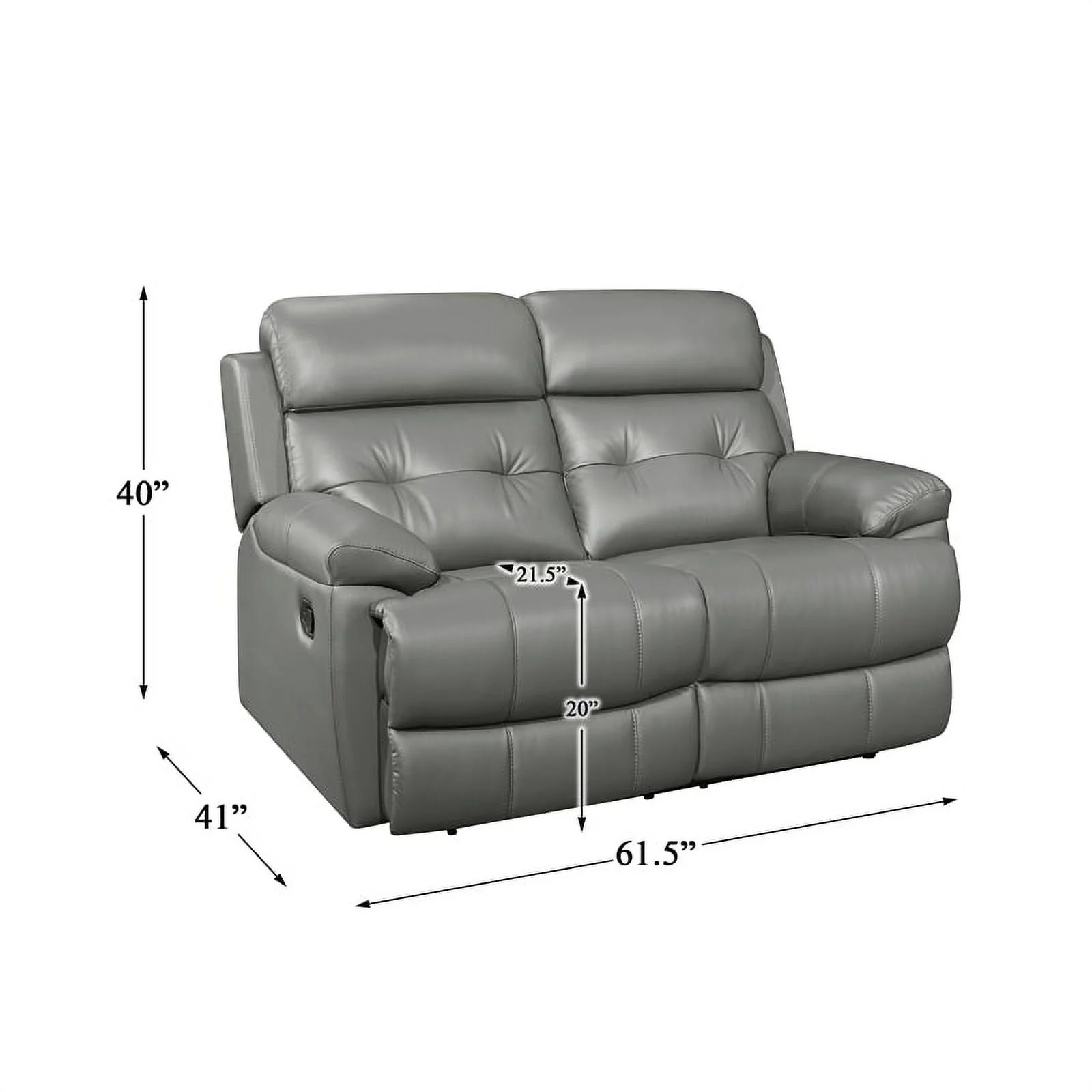Pemberly Row Modern Leather Double Reclining Love Seat in Gray