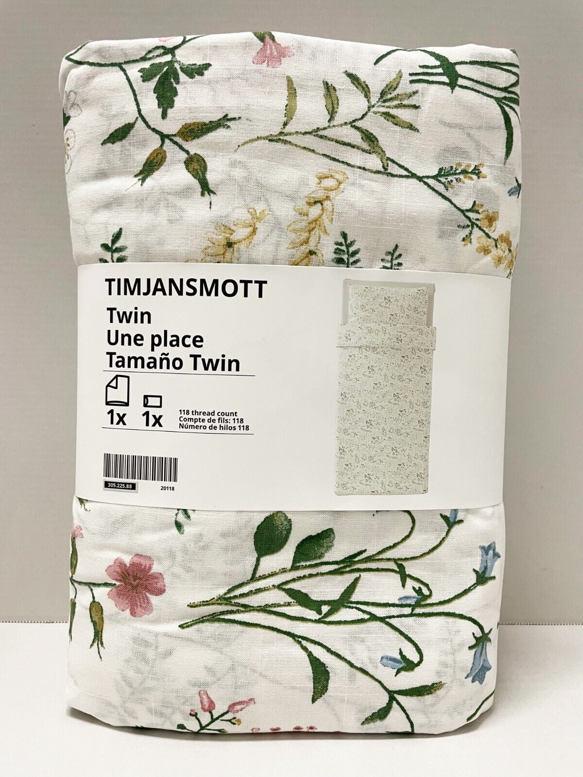 IkeaMarket TIMJANSMOTT Twin Duvet cover and pillowcase white/floral pattern