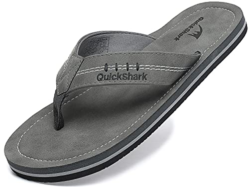 Quickshark Mens Flip Flops Leather Thong Sandals Arch Support Beach Slippers