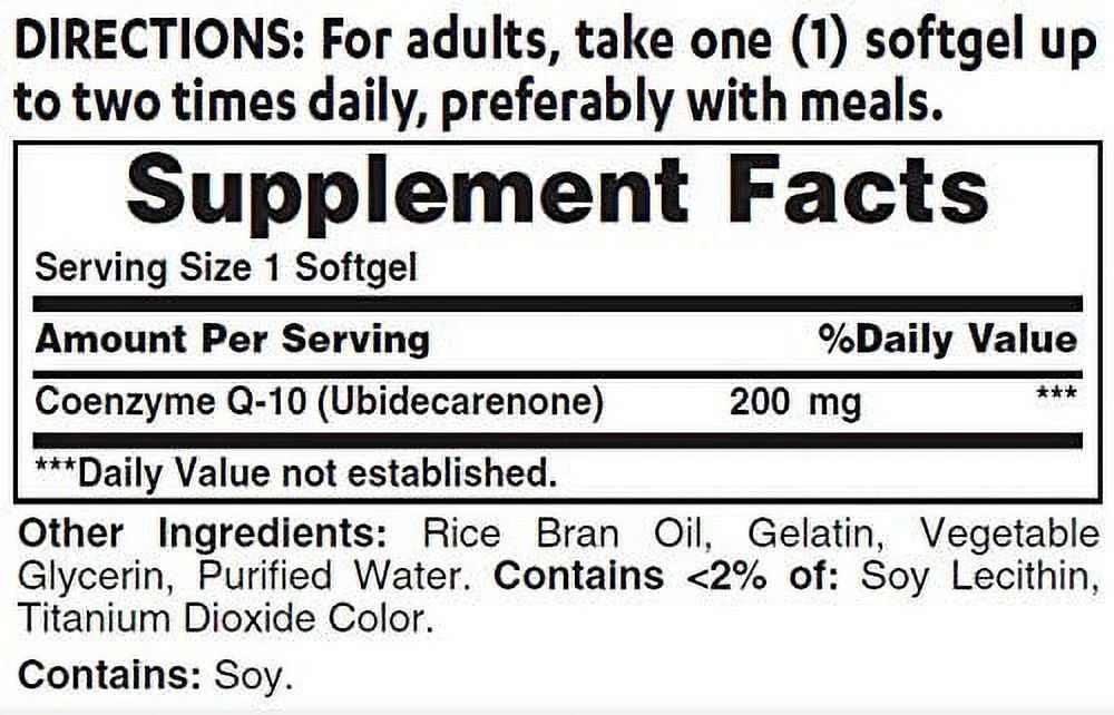 Vitamin World Co Q-10 200 mg. 120 Softgels, Heart Health, Cardio Support, Rapid-Release, Gluten-Free