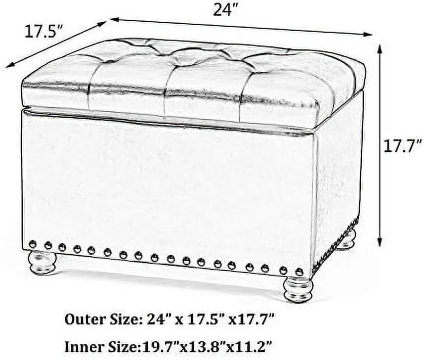 De Ville 24" Rectangle Tufted Lift Top  Ottoman Bench  Faux Leather Footrest with Foam Padded Seat  Red Brown