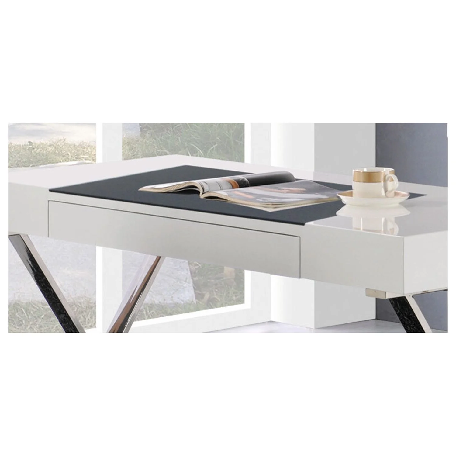 Best Master Modern Computer Desk with Stainless Steel Legs in White High Gloss