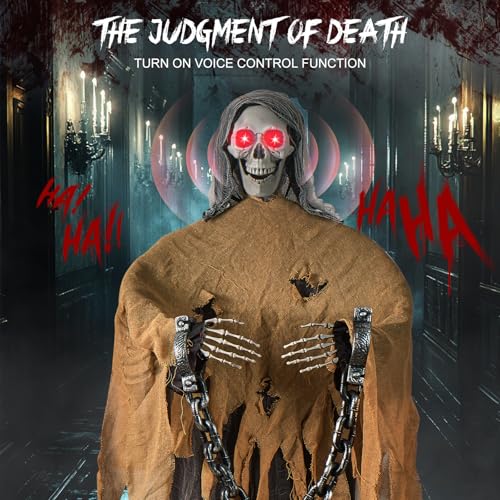 Halloween Decorations Outdoor - 72.8” Moving Life-Size Animated Skeleton Witch with Glowing Eyes & Chilling Sounds - Sound & Touch Activated Sensor - Animatronic Scary Props Decor for Halloween