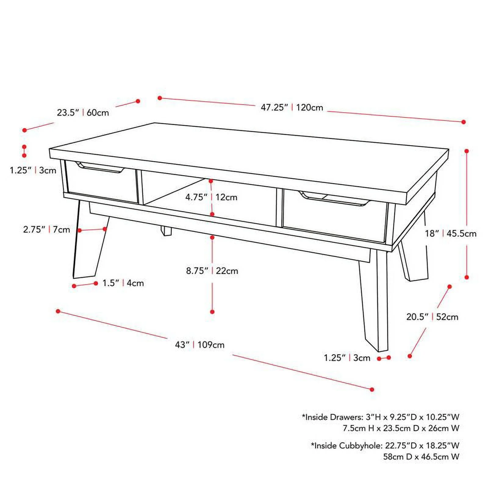 Hollywood Mid Century Dark Gray Engineered Wood Coffee Table with Drawers