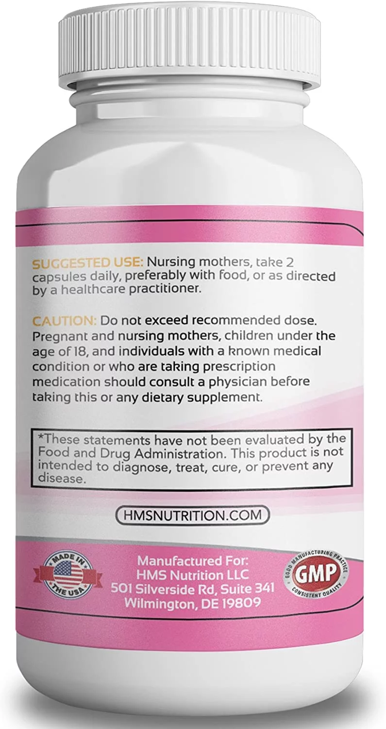 HMS Nutrition Lactation Support Capsules: Premium Mother's Breastfeeding Support: 7 Vitamins and 9 Organic Herbs to Support Breastmilk Production: 120 capsules  