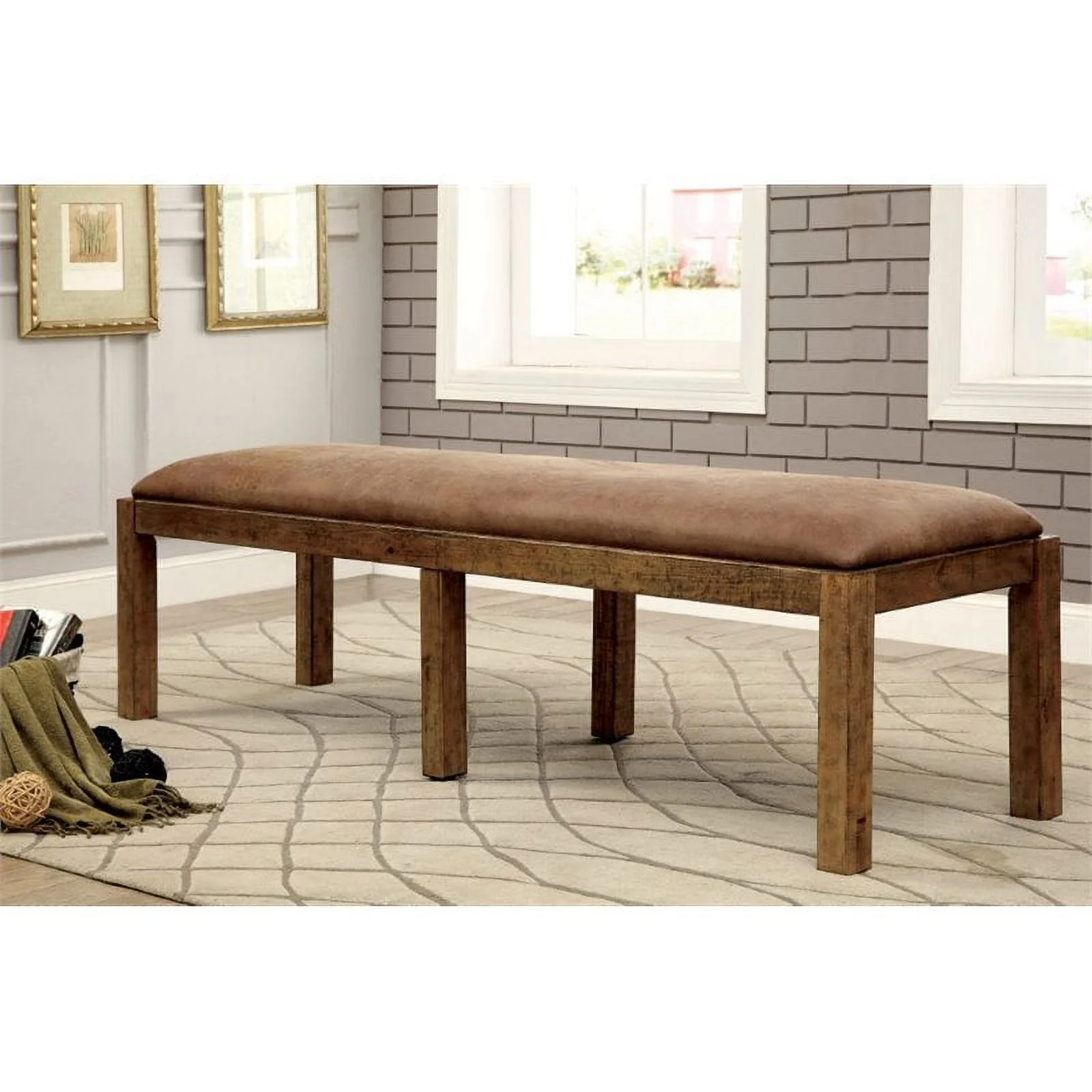 Bowery Hill Upholstered Dining Bench in Rustic Pine