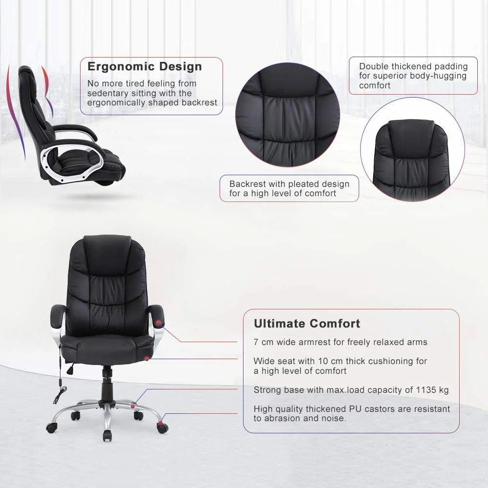 Dkelincs Executive Office Chair Big and Tall Leather Computer Chair Ergonomic Massage Desk Chair Heavy Duty Swivel Task Chair High Density Sponge Seat & Back Chair with Padded Armrest