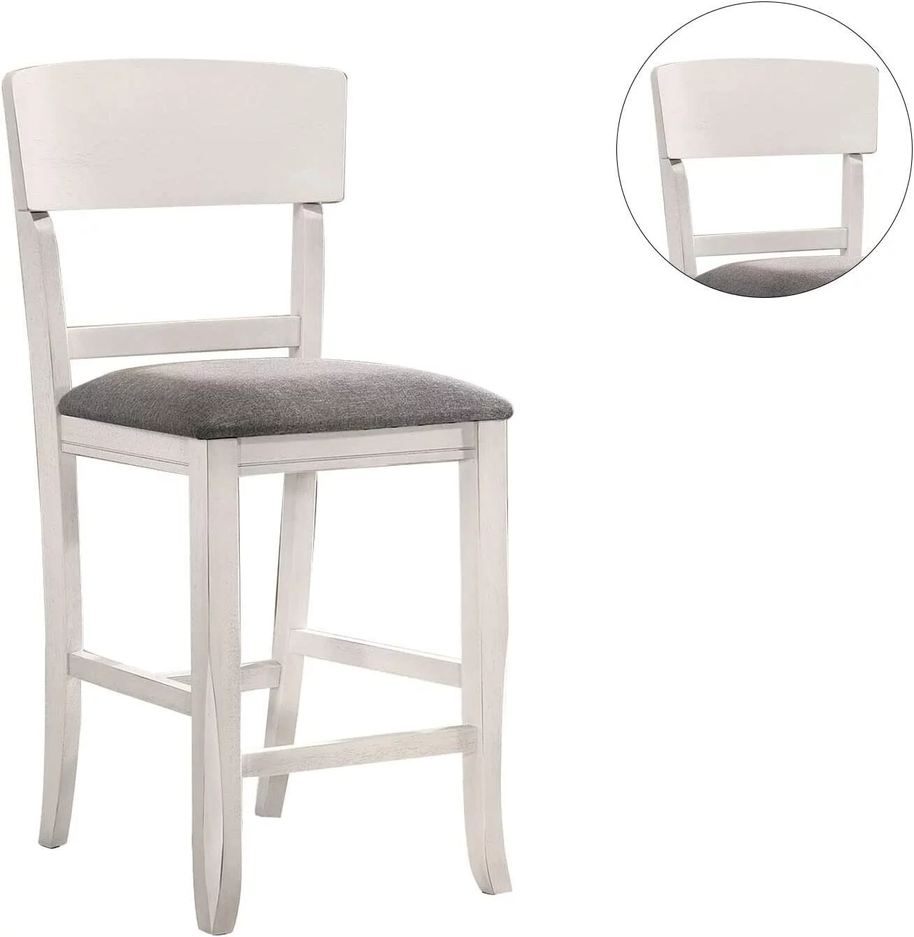 White Solidwood Unique Frame Padded Seat Set of 6 Counter height Chairs Light Gray Fabric Cushion Seat Dining Room Furniture