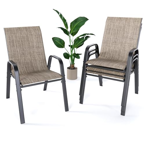 Outdoor Patio Chairs Set of 4 Stackable Dining Chairs All-Weather Textilene Furniture Set for Pool Deck, Backyard, Garden