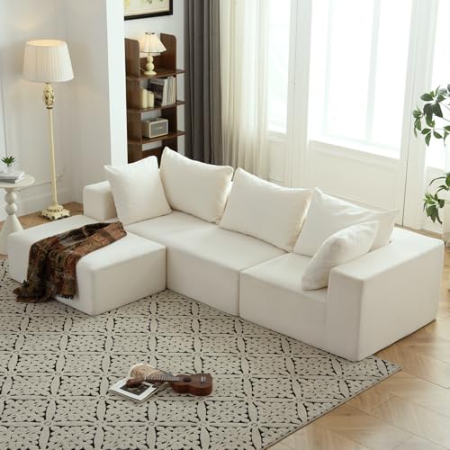 Vamcheer Modular Sectional Sofa with Chaise, Modern L Shaped Cloud Couch with Deep Seat, Sectional Couches for Living Room, Bedroom, Office, No Assembly Required, Cream