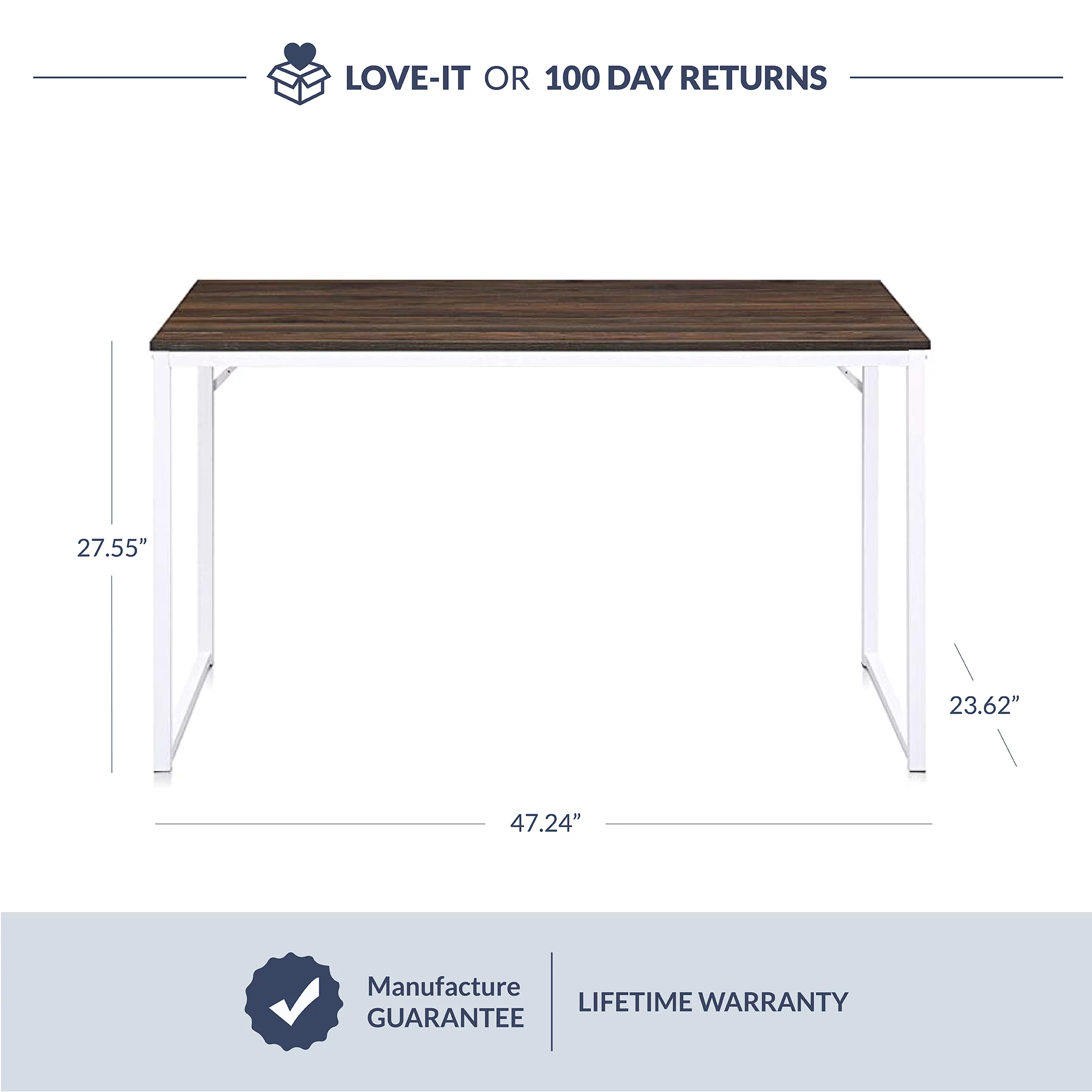 BELLEZE Home Office Computer Desk with White Frame - Barton (Dark Walnut)