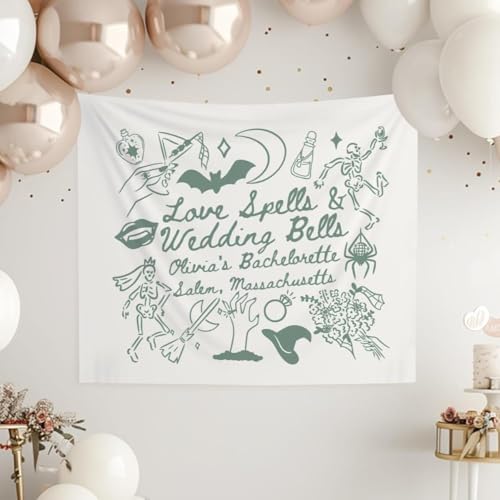 QUANKUN Witch Bach Last Boo I Do Bachelorette Tapestry Halloween Bridal Shower Welcome Sign Custom Gothic Wedding Decor for Bride To Be Spooky Hen Party Banner Witchy Themed Engagement Celebration