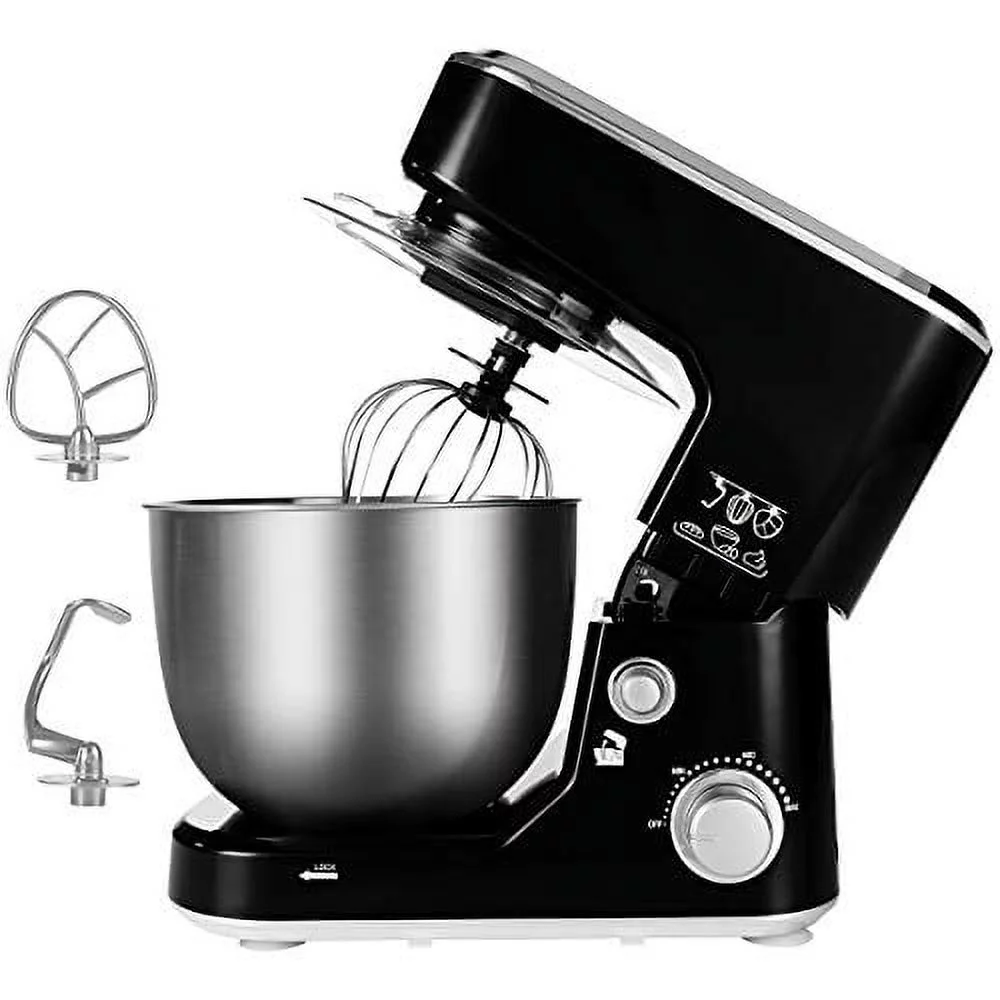 CUSIMAX Dough Mixer Tilt-Head Electric Mixer with 5-Quart Stainless Steel Bowl, Dough Hook, Mixing Beater and Whisk, Black