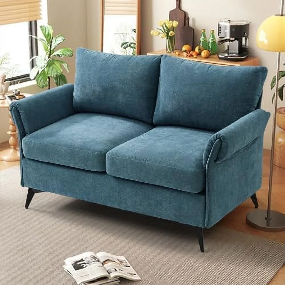 HOOMHIBIU 50" Modern Love Seat  Small Loveseat Couch  Mini Sofa  Upholstered 2-Seater for Bedroom  Apartment  Small Space  Studio  Living Room  Basement (Blue)