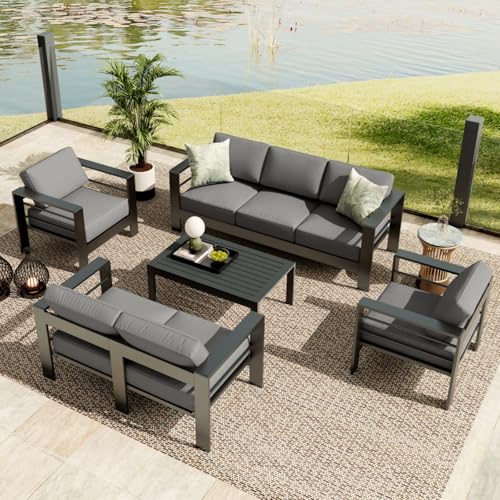 7 Seats Aluminum Patio Furniture Set, 5 Pieces Outdoor Sectional Conversation Set Sectional Sofa with 4