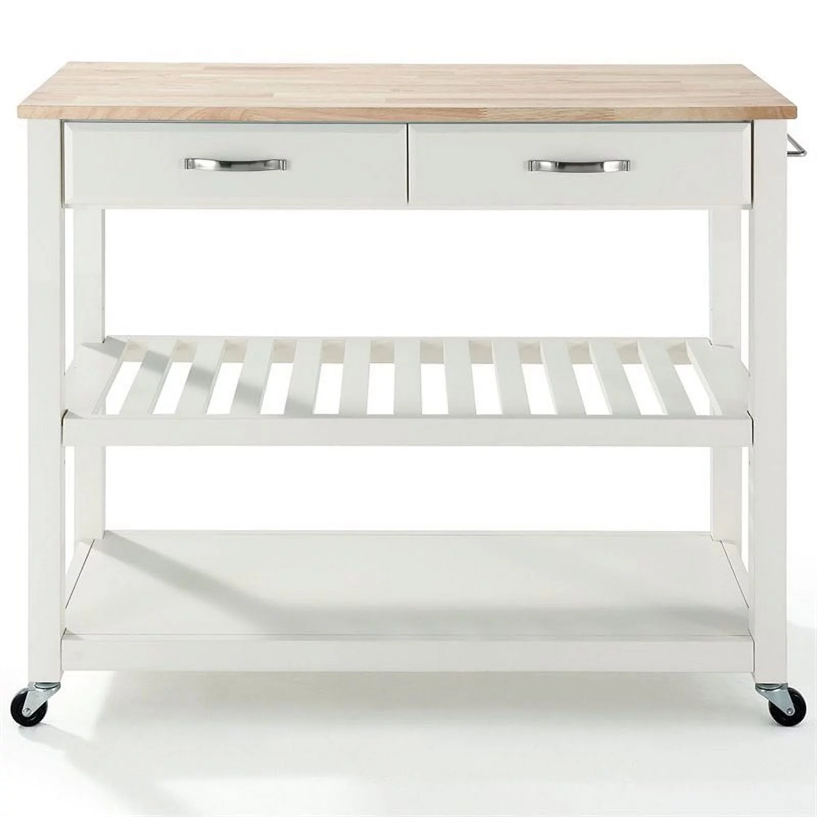 Bowery Hill 2-Drawer Wood Kitchen Cart Island in White/Natural