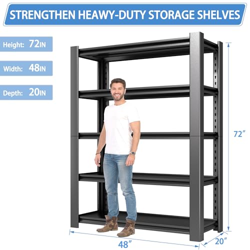 5-Tier Heavy Duty Garage Shelving Unit, 3000 LBS Capacity Metal Storage Rack 72