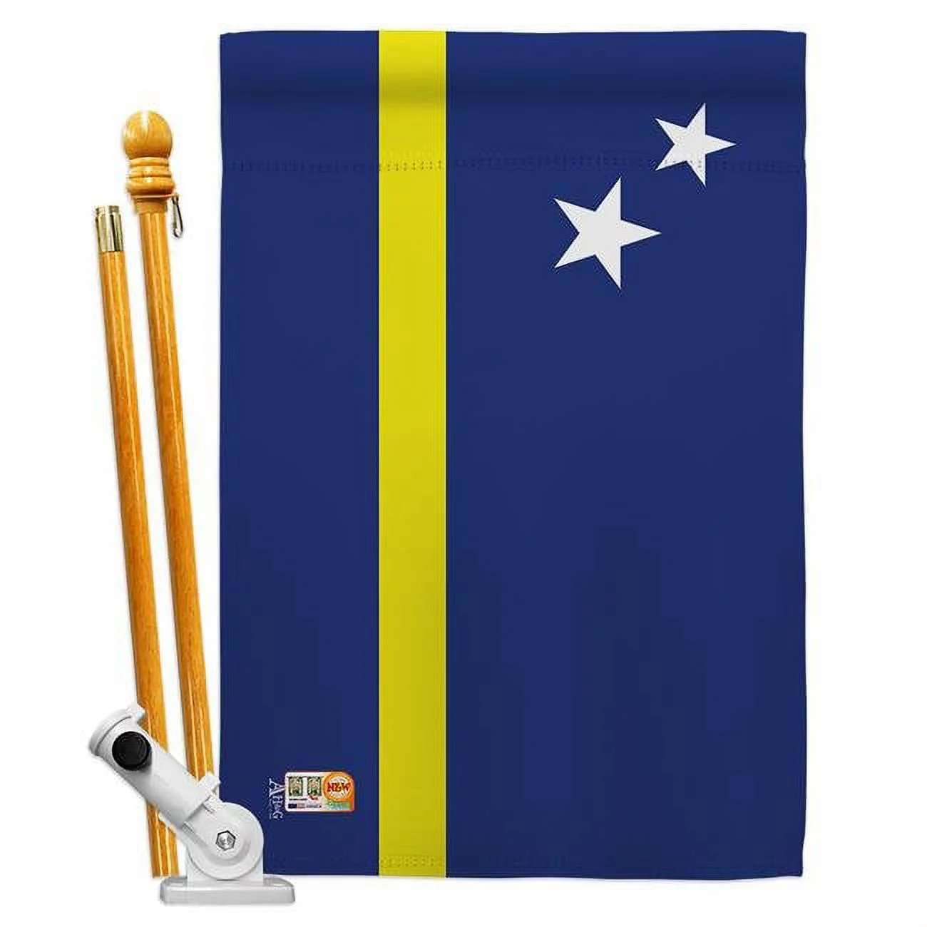 Americana Home & Garden AA-CY-HS-140063-IP-BO-D-US18-AG 28 x 40 in. Curacao Flags of the World Nationality Impressions Decorative Vertical Double Sided House Flag Set & Pole Bracket Hardware Flag Set