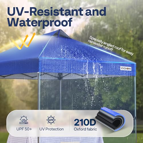 VIVOHOME 10x10ft Pop Up Canopy Tent One Push Setup Outdoor Portable Shelter Tent Heavy Duty with Wheel Carry Bag and 4 Sandbags, White
