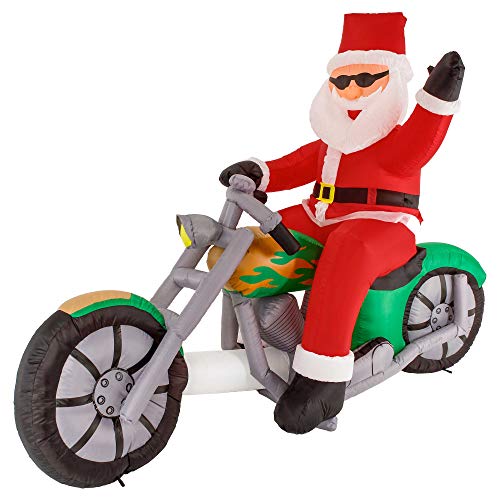 Christmas Masters 7.5 FT Long Inflatable Santa Claus Riding a Motorcycle with Hand Up Waving Hello LED Lights Indoor Outdoor Yard Lawn Decoration Cute Funny Chopper Xmas Holiday Party Blow Up Display