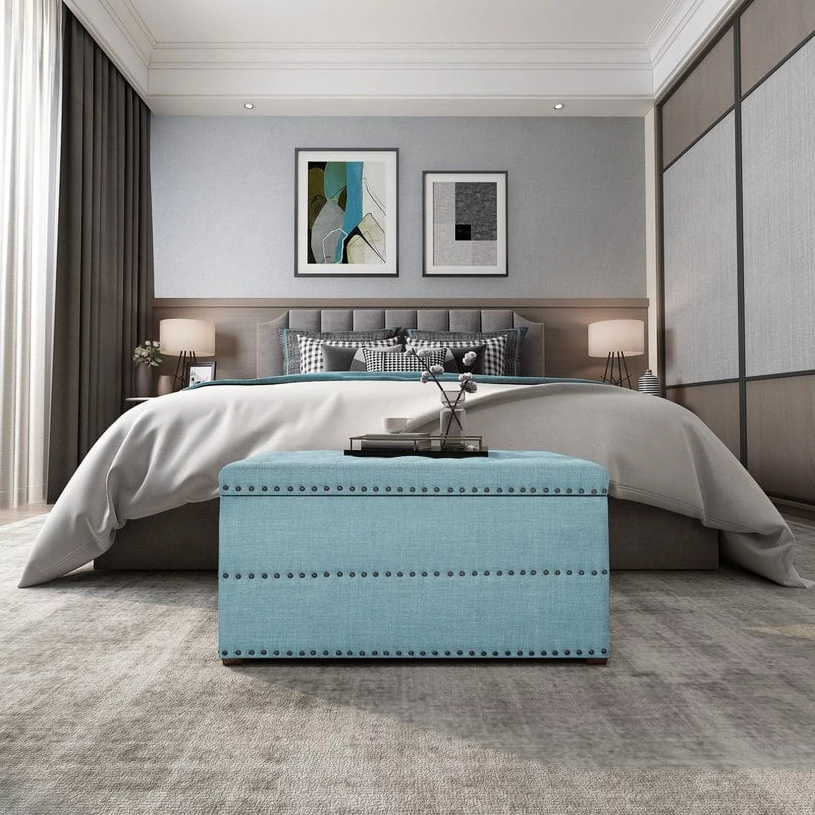 Adeco  Stylish Button Tufted Lift Top Storage Bench Assembled Storage Benches, Entryway Beige