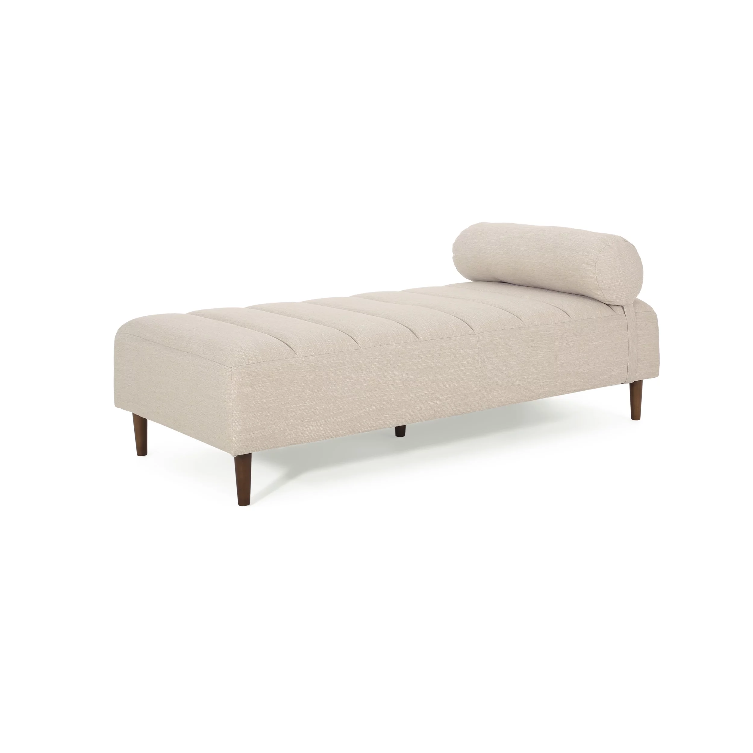 Noble House Lancer Fabric Tufted Chaise Lounge with Bolster Pillow, Beige and Natural Walnut