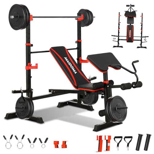 1500LBS 8 in 1 Olympic Weight Bench Set with Leg Extension/Curl and Preacher Curl, Bench Press Set and barbell Rack with Safety Bar Catches, Foldable Workout Benches for Home(US Stock)