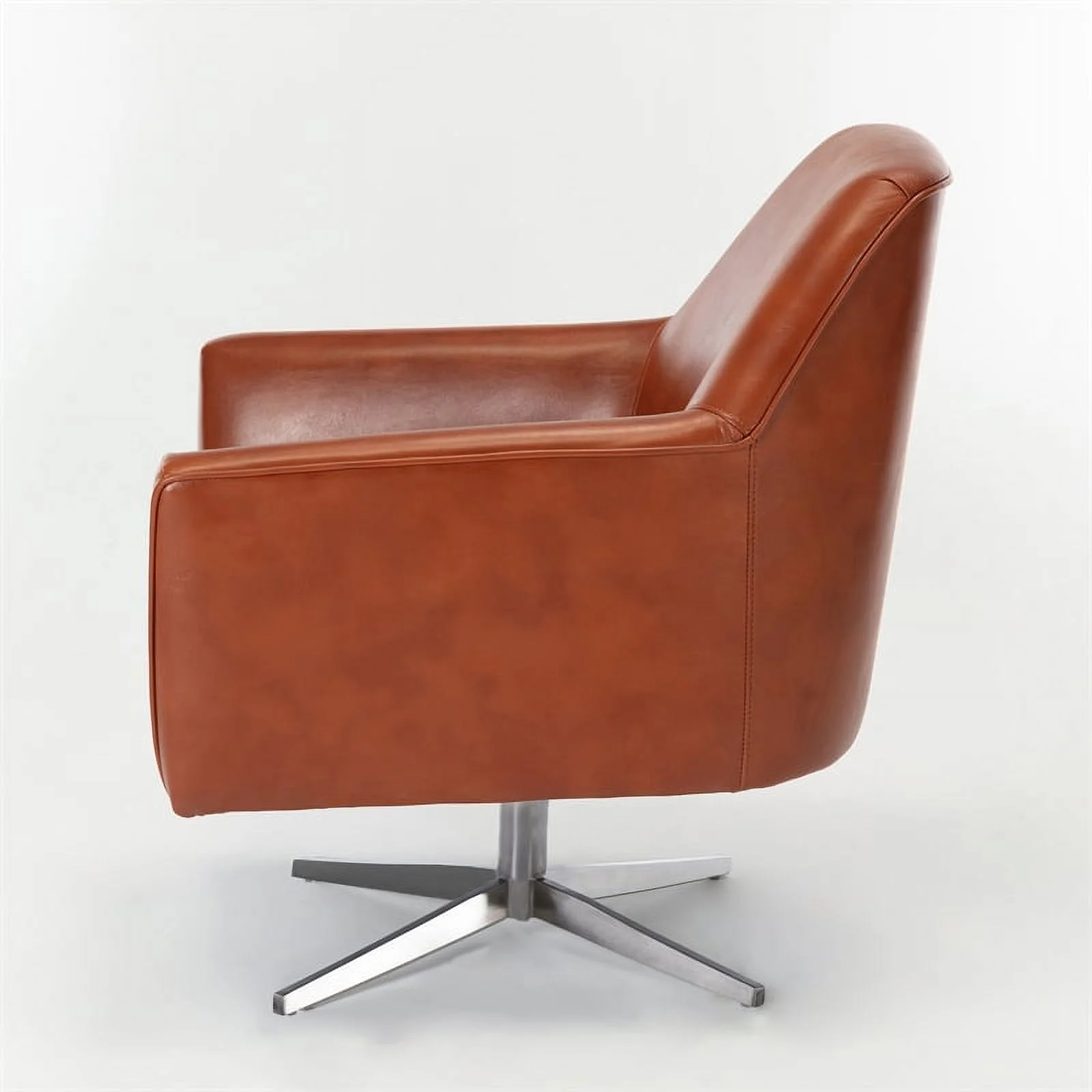 Bowery Hill Mid-Century Faux Leather Swivel Armchair in Caramel Brown