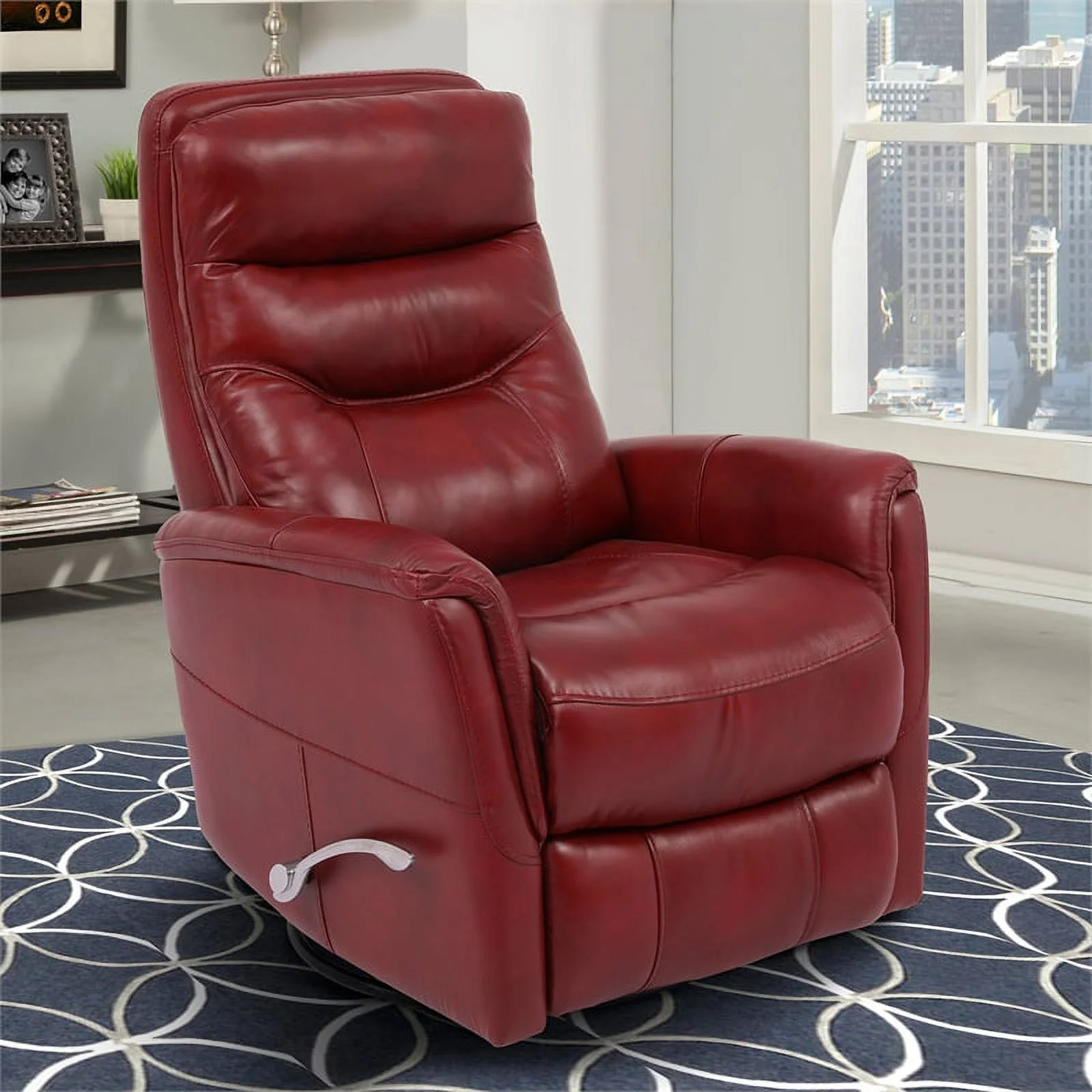 Home Square Leather Manual Swivel Glider Recliner in Red - Set of 2