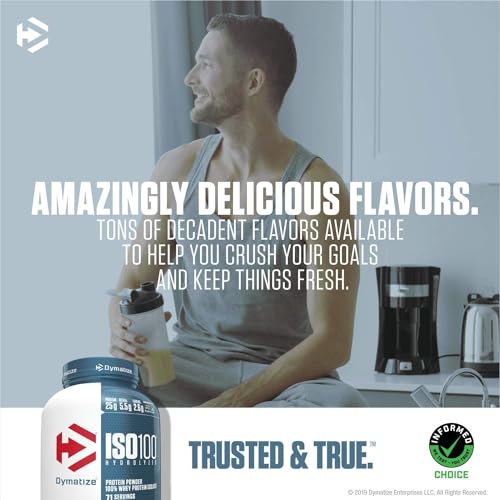 Dymatize ISO100 Whey Protein Powder Isolate, Cookies & Cream, 25g of Protein, 20 Servings, 5.5g BCAAs, Less Than 120 Cal., Gluten Free, 1g Fat, 1g Sugar, 2g Carb