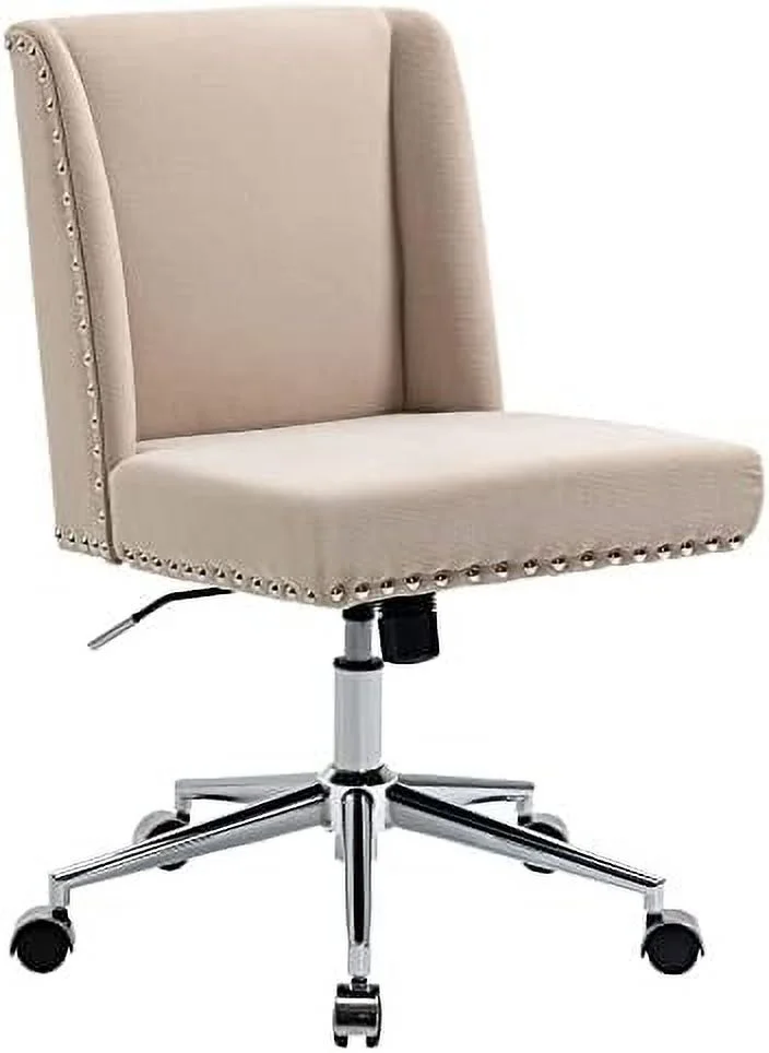 Back Home Office Chair, Task Chair With Tilt, 360° Swivel, Padded Desk Chair With Adjustable Height, Beige