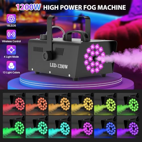 Fog Machine, Halloween Smoke Machine with 3 Color LED Lights and Disco Light, Wireless Remote Control, 600W Power and 2300CFM Fog Output, Perfect for Festivals, Parties, Clubs, Stage Performance