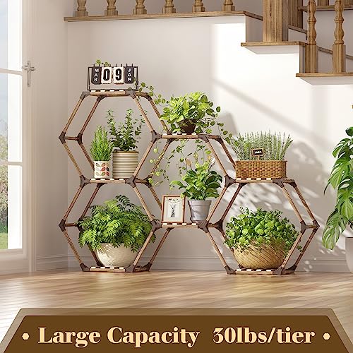 Tikea Plant Stand Indoor Hexagonal Plant Stand for Multiple Plants Indoor Outdoor Large Wooden Plant Shelf Creative DIY 6 Tiered Flowers Stand Rack for Living Room Balcony Patio Window