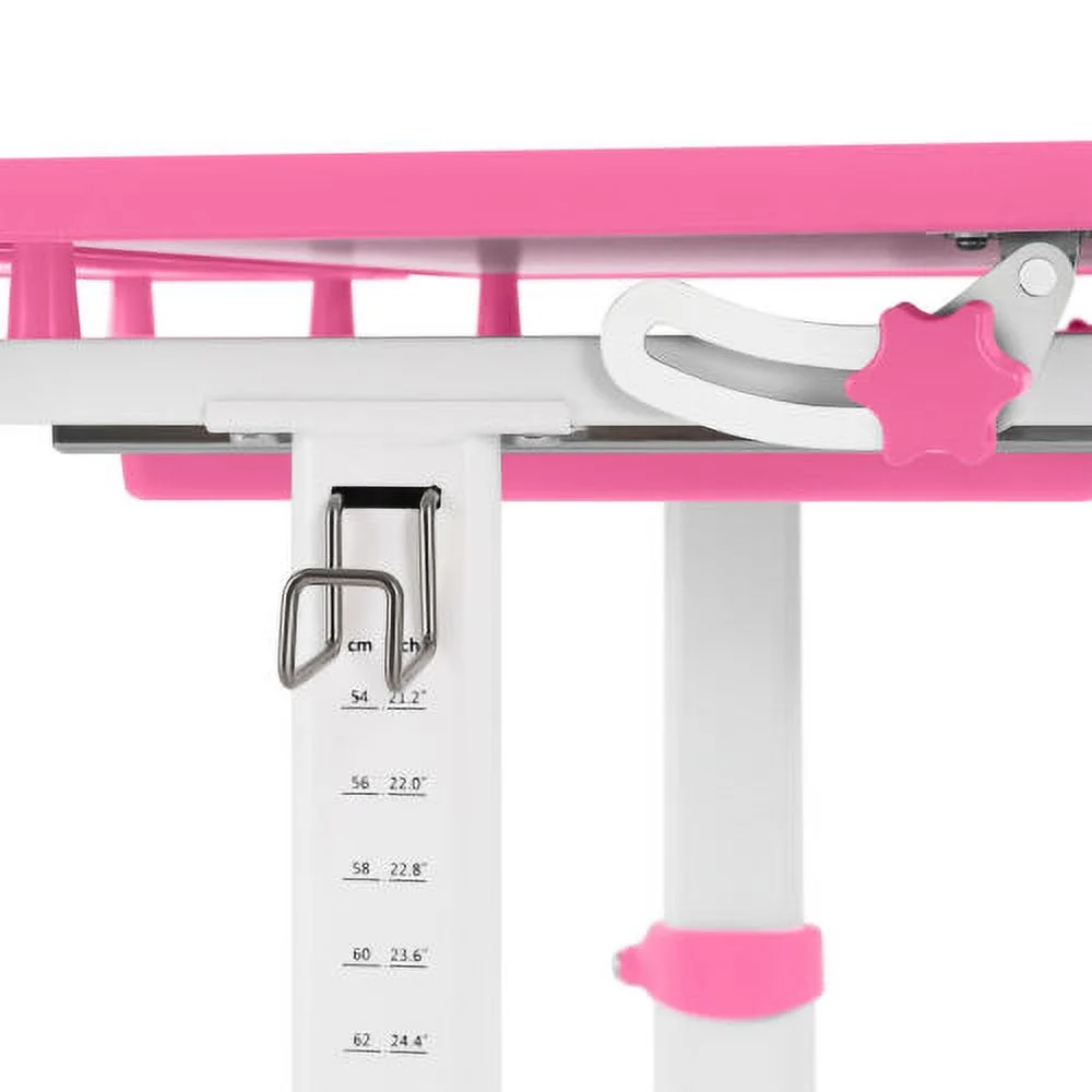 COSVALVE Height Adjustable Kids Study Desk & Chair Set Children Girl Table Large Writing Board Desk with LED Lamp,Drawer,Bookstand,Chair Cover(Pink)