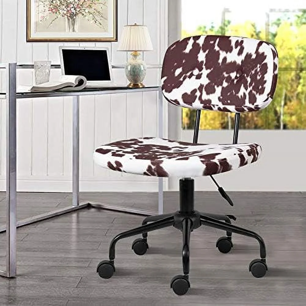 NLIBOOMLife Plush Fabric Cow Office Chair  Cute Animal Print Task Chair  Industrial Retro Looking  Adjustable Height and Swivel Back with Arms