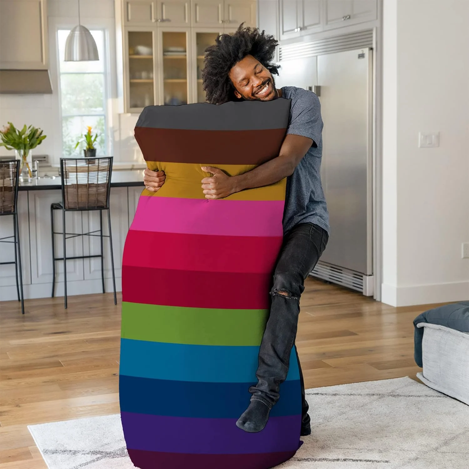 Max 6 Foot Big Giant Large Adult Bean Bag Chair, Huge Jumbo Oversized Massive Beanbag Bed Couch Sofa Sack, Comfy Plush Soft Sensory, Washable Cover, Rainbow Bright