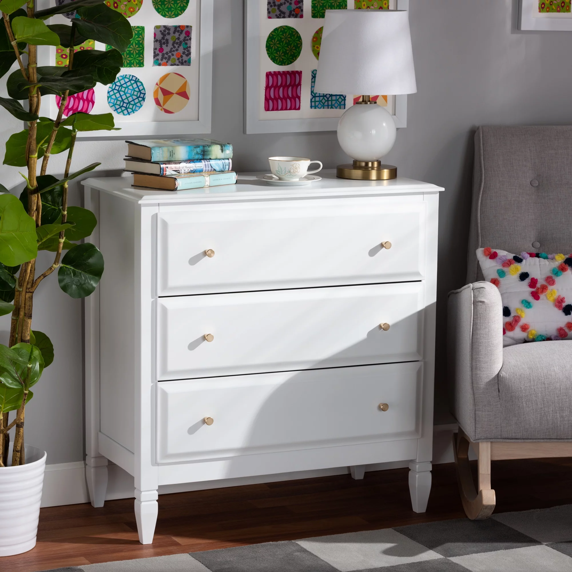 Baxton Studio Naomi Classic and Transitional White Finished Wood 3-Drawer Bedroom Chest