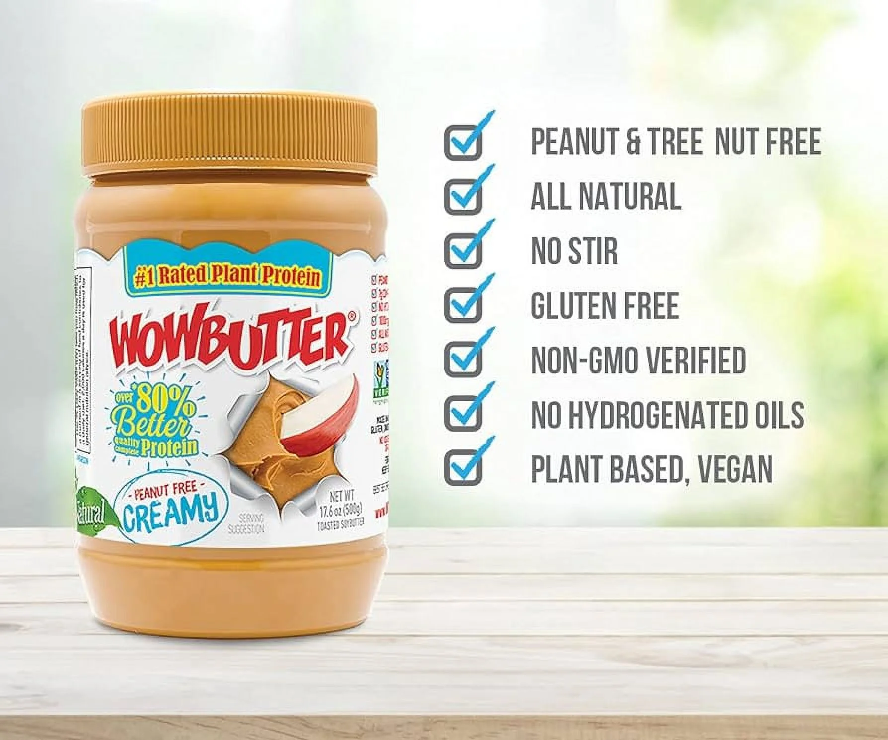 WowButter Tastes Just Like Peanut Butter toasted Soy Spread Creamy -- 17.6 oz Pack of 3