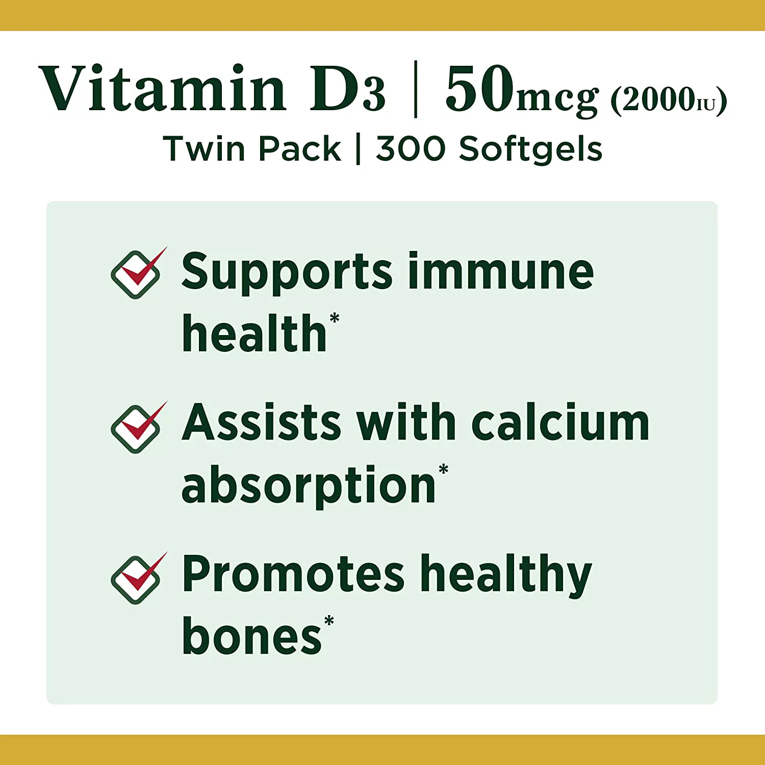 Nature's Bounty Vitamin D3 Softgels, 50 mcg, 2000 IU, 150 Ct, 2 Pack