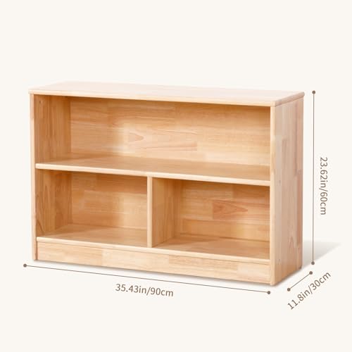 Rubber Wood 3-Compartment Wooden Storage Cabinet, 35.4