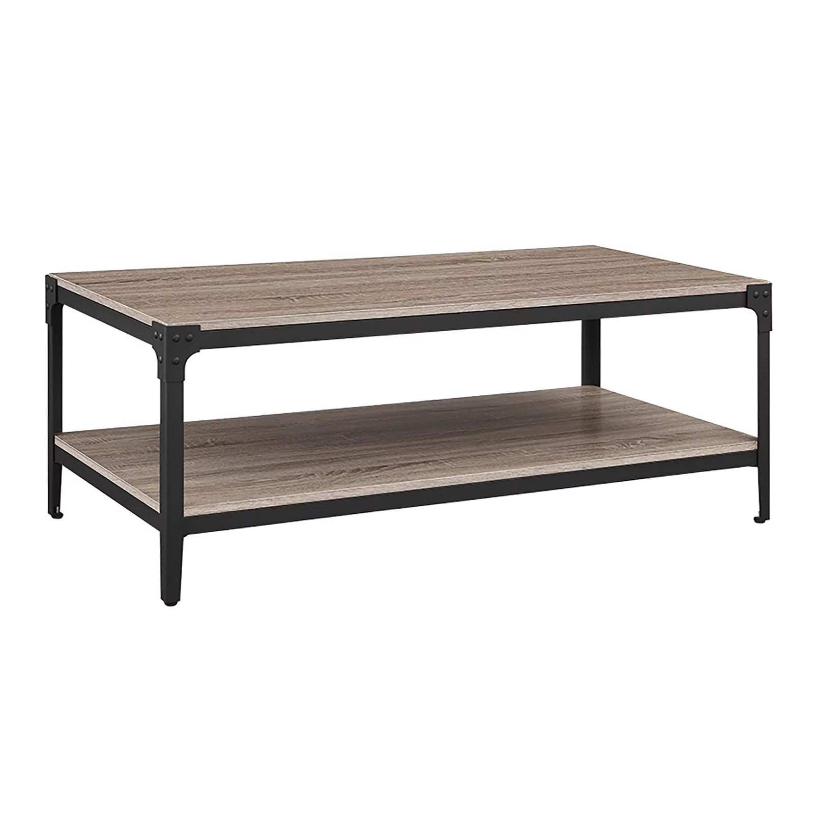 Angle Iron Rustic Metal and Wood Coffee Table in Gray Wash