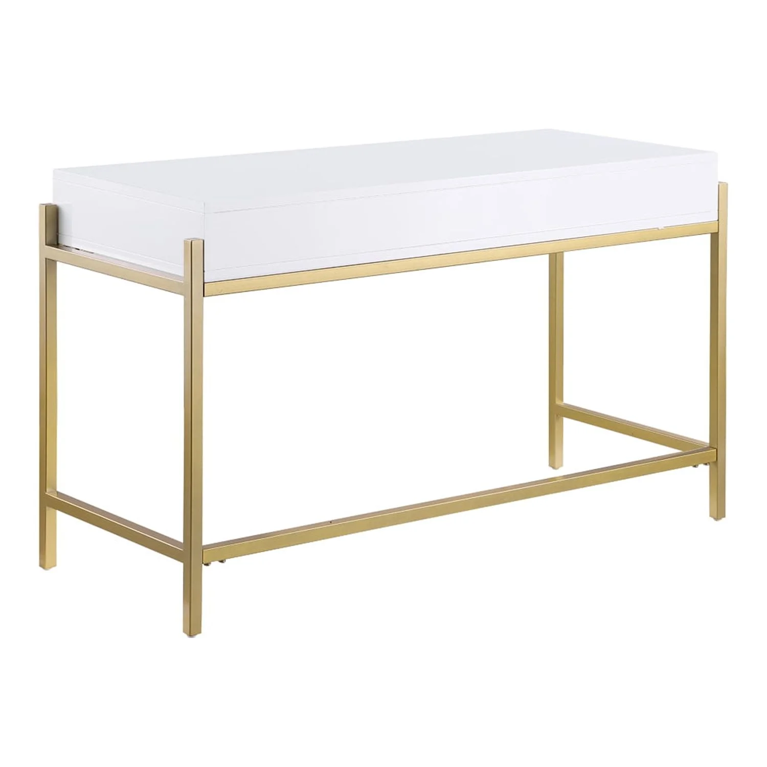 Best Master Furniture Tamila White Lacquered Computer Desk with Gold Frame
