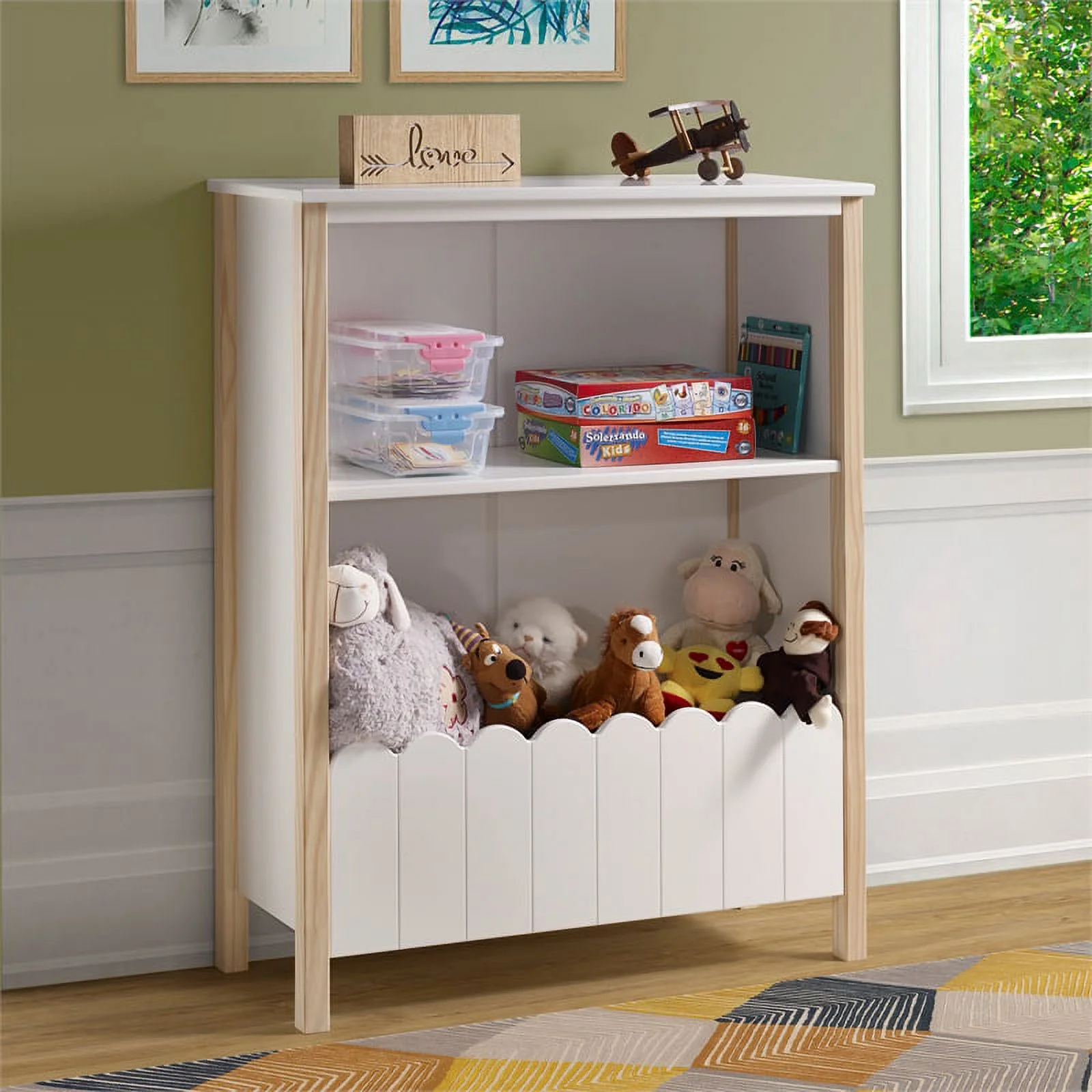 Linon Mila Wood Youth Bookcase in Natural and White
