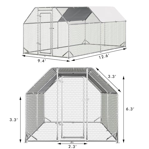LEMBERI Metal Large Chicken Coop, Spire Shape Walk-in Poultry Chicken Hen cage, Rabbits Duck Cages with Waterproof and Anti-Ultraviolet Cover for Outside,Backyard and Farm