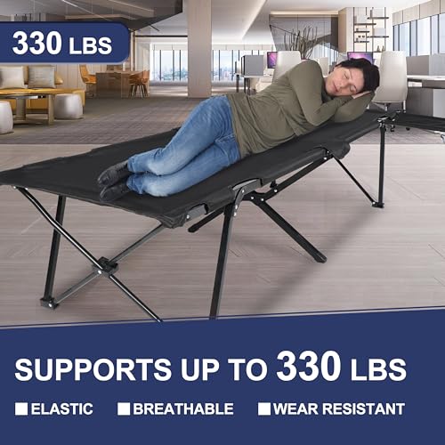 YSSOA Folding Camping Cot with Storage Bag for Adults, Portable and Lightweight Sleeping Bed for Outdoor Traveling, Hiking, Easy to Set up (Color: Black), 1 Pack