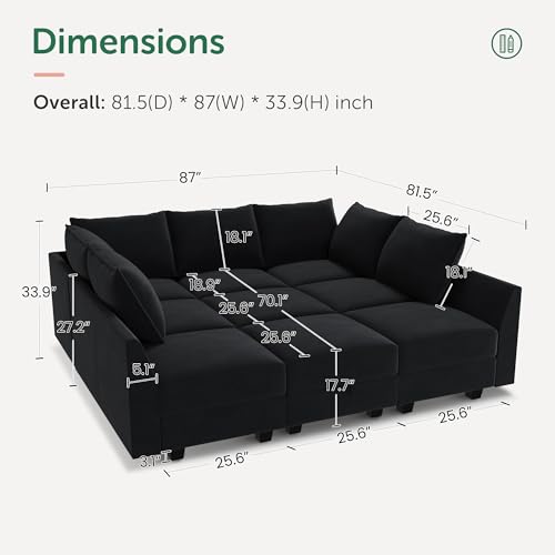 HONBAY Modular Sectional Sofa with Storage Ottoman Modular Sleeper Sectional Couches for Living Room, Black