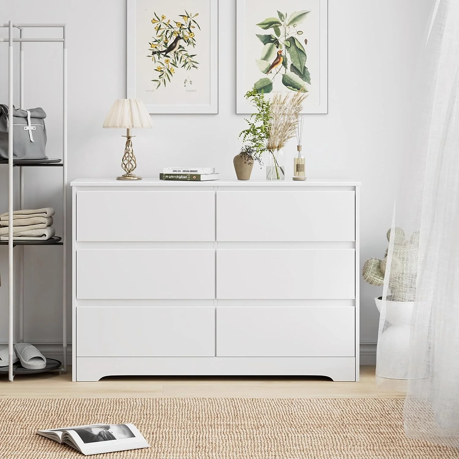 6 Drawer Double Dresser  White Dresser   6 Chest of Drawers with Deep Drawers  Wide  Organizer Cabinet for Living Room