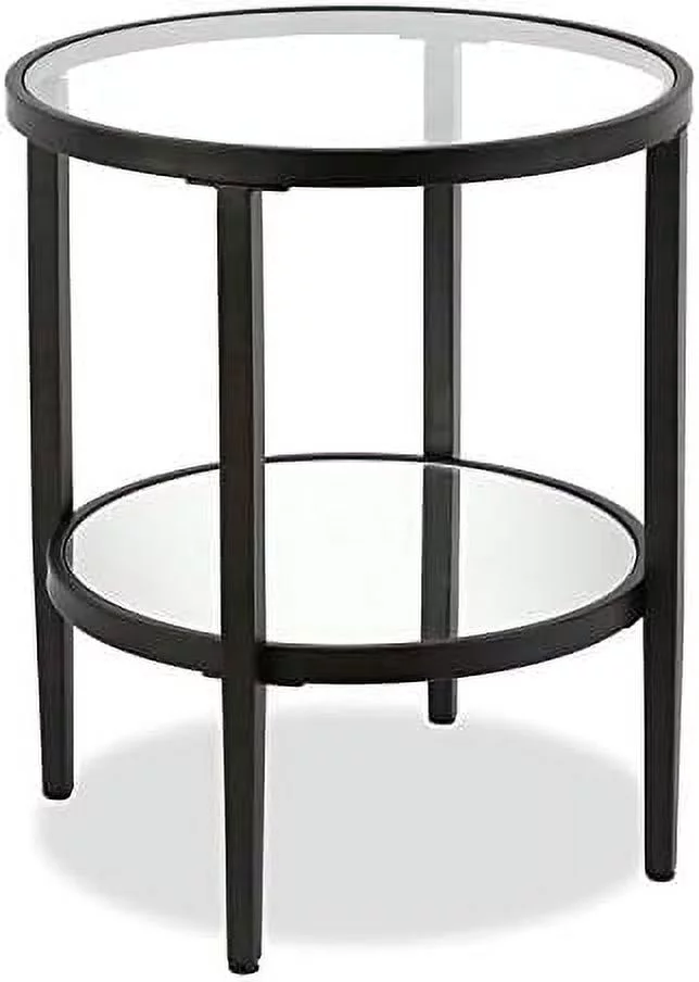 Double Shelf Round Modern Metal Side Table In Black